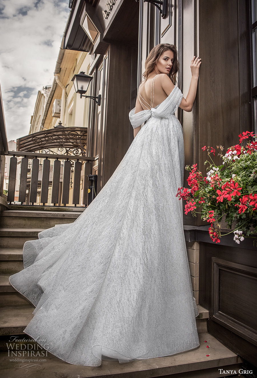 tanya grig 2021 bridal off the shoulder sweetheart neckline light embellishment romantic a line wedding dress sheer v back chapel train (6) bv tanya grig 2021 bridal off the shoulder sweetheart neckline light embellishment romantic a line wedding dress sheer v back chapel train (6) bv