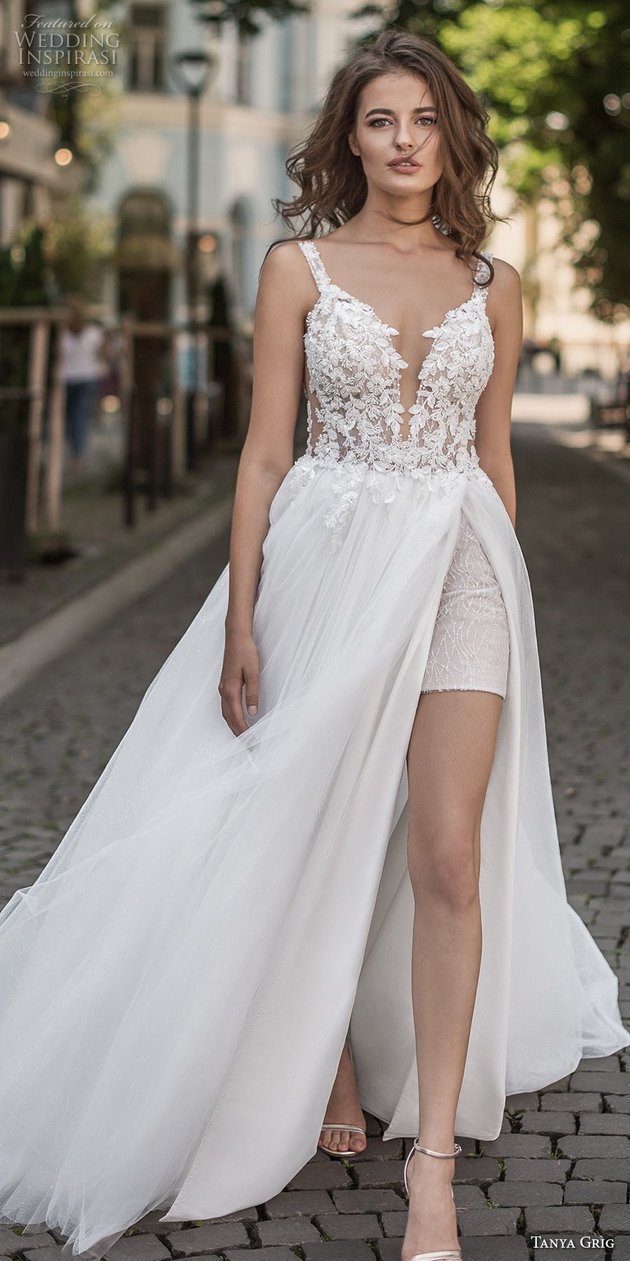 tanya grig 2021 bridal sleeveless thin strap deep sweetheart neckline heavily embellished bodice slit skirt romantic a line wedding dress v back chapel train (17) lv tanya grig 2021 bridal sleeveless thin strap deep sweetheart neckline heavily embellished bodice slit skirt romantic a line wedding dress v back chapel train (17) lv