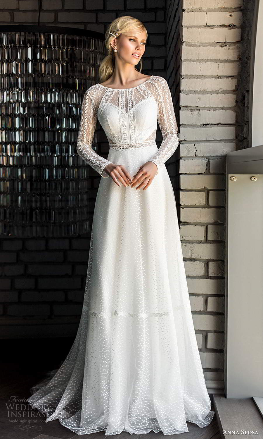 anna sposa 2021 boho bridal sheer long sleeves bateau neckline embellished bodice a line ball gown wedding dress (17) mv