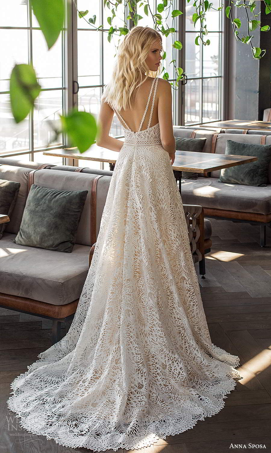 anna sposa 2021 boho bridal sleeveless straps plunging v neckline fully embellished lace sheath wedding dress chapel train (4) bv
