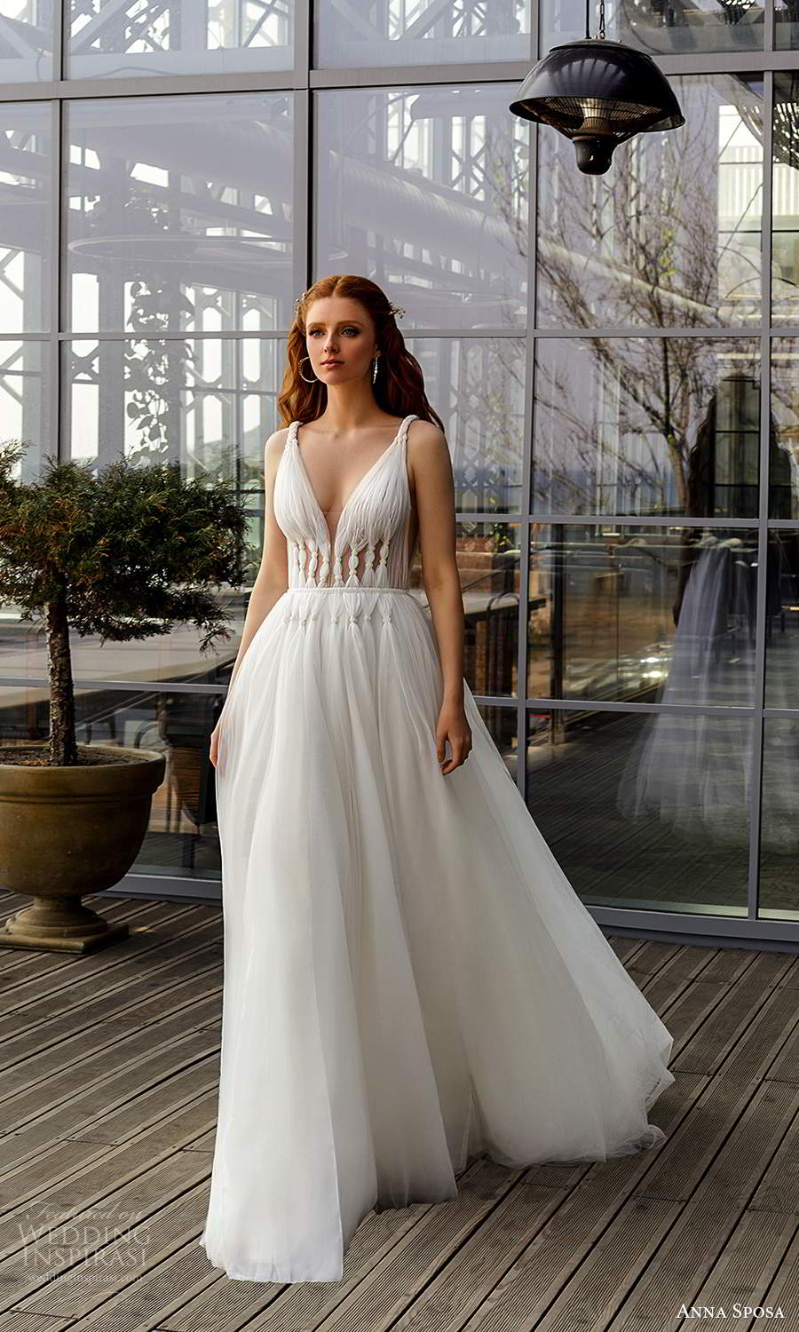 anna sposa 2021 boho bridal sleeveless straps plunging v neckline ruched bodice a line ball gown wedding dress (20) mv