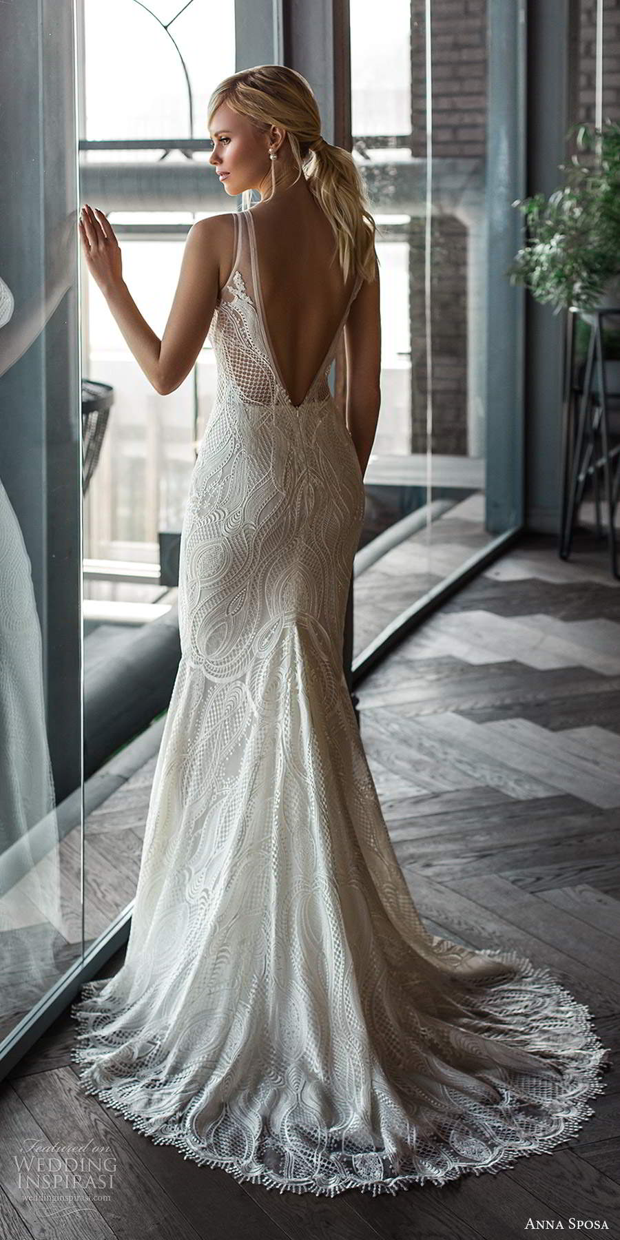 anna sposa 2021 boho bridal sleeveless straps v neckline fully embellished fit flare sheath wedding dress chapel train (2) bv