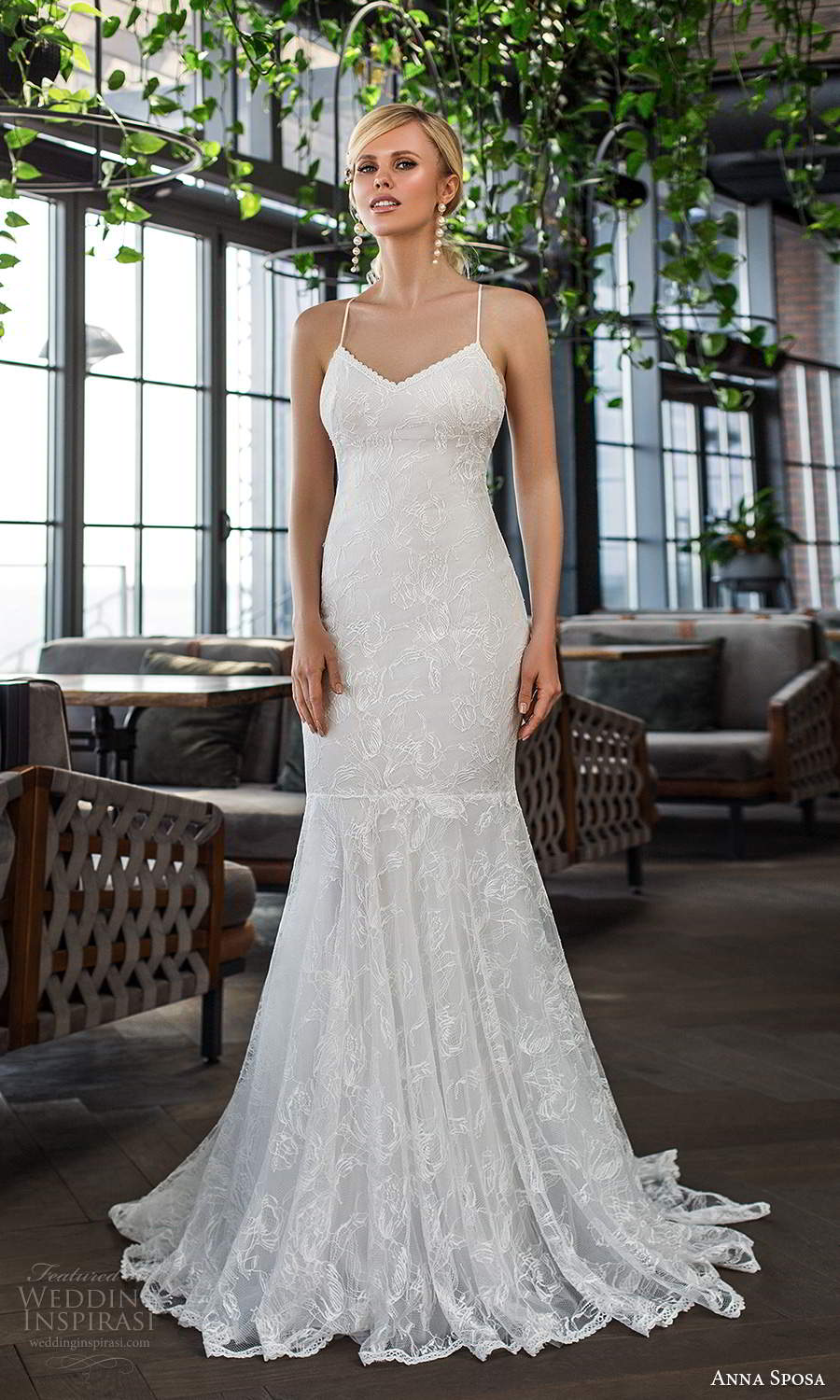 anna sposa 2021 boho bridal sleeveless thin straps semi sweetheart neckline lace fit flare sheath wedding dress chapel train (14) mv