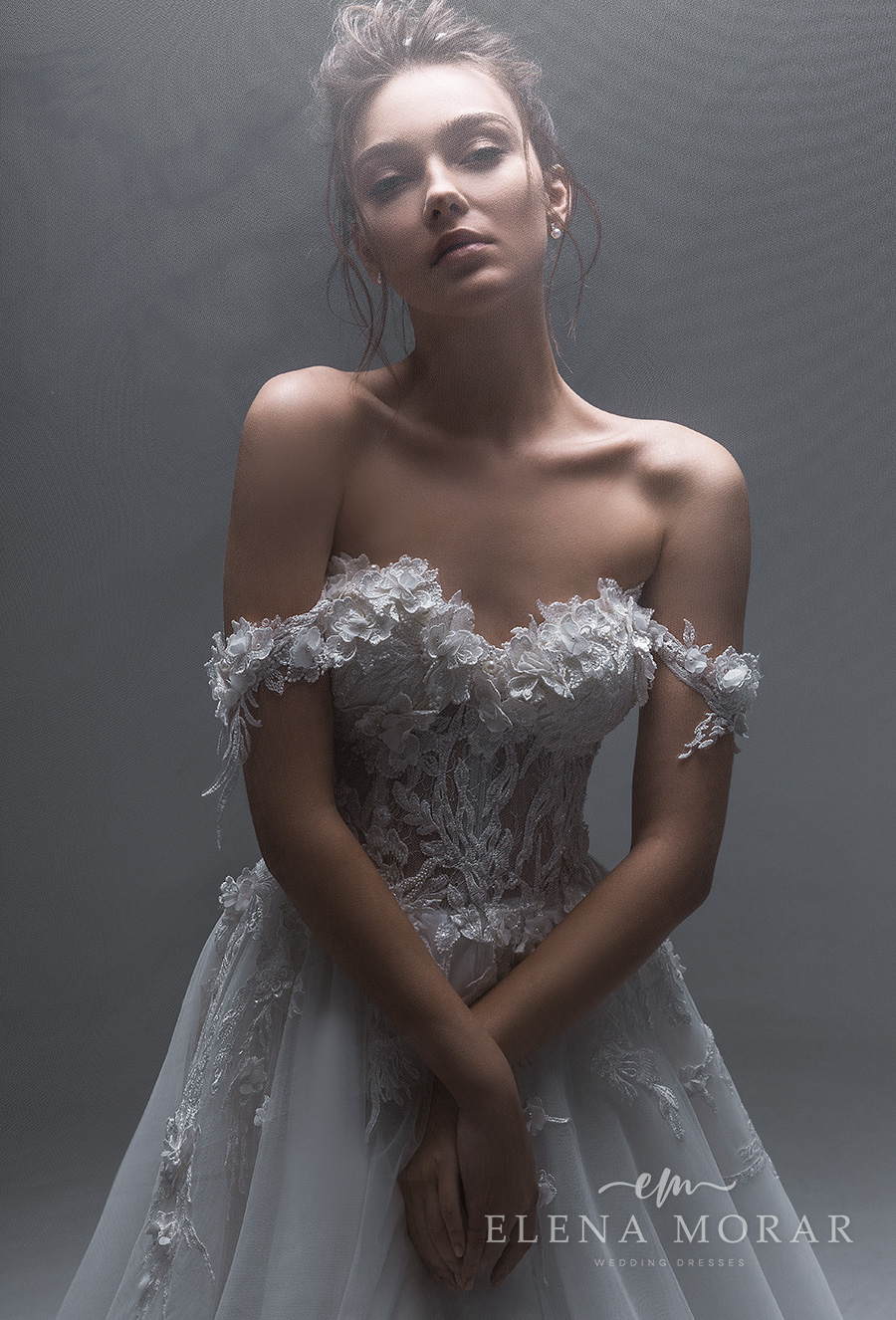 elena morar 2021 desert rose bridal off the shoulder sweetheart neckline heavily embellished bodice romantic a line wedding dress corset back chapel train (039) mv zv