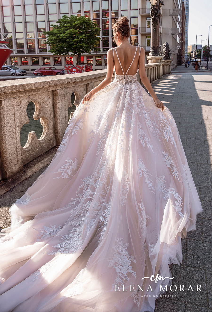 elena morar 2021 rotterdam bridal sleeveless double strap v neck heavily embellished bodice romantic blush a line wedding dress backless v back long train (rm017) bv