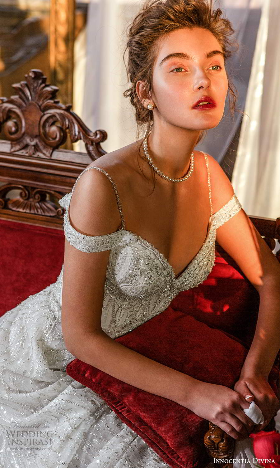 innocentia divina 2021 bridal cold shoulder straps sweetheart neckline fully embellished a line ball gown wedding dress chapel train (12) zv 