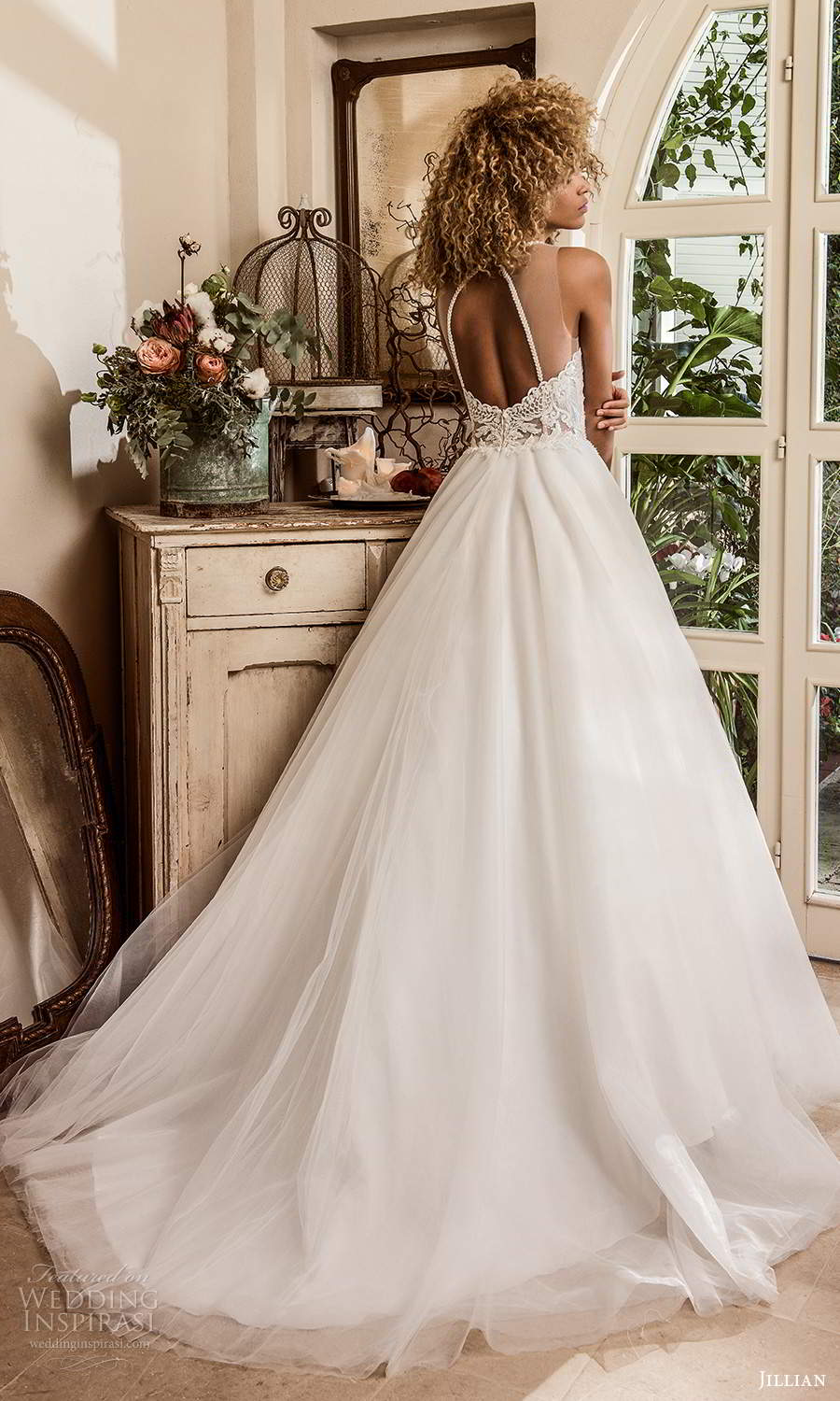 jillian sposa 2021 bridal sleeveless illusion strap jewel neckline heavily embellished bodice a line ball gown wedding dress chapel train (2) bv