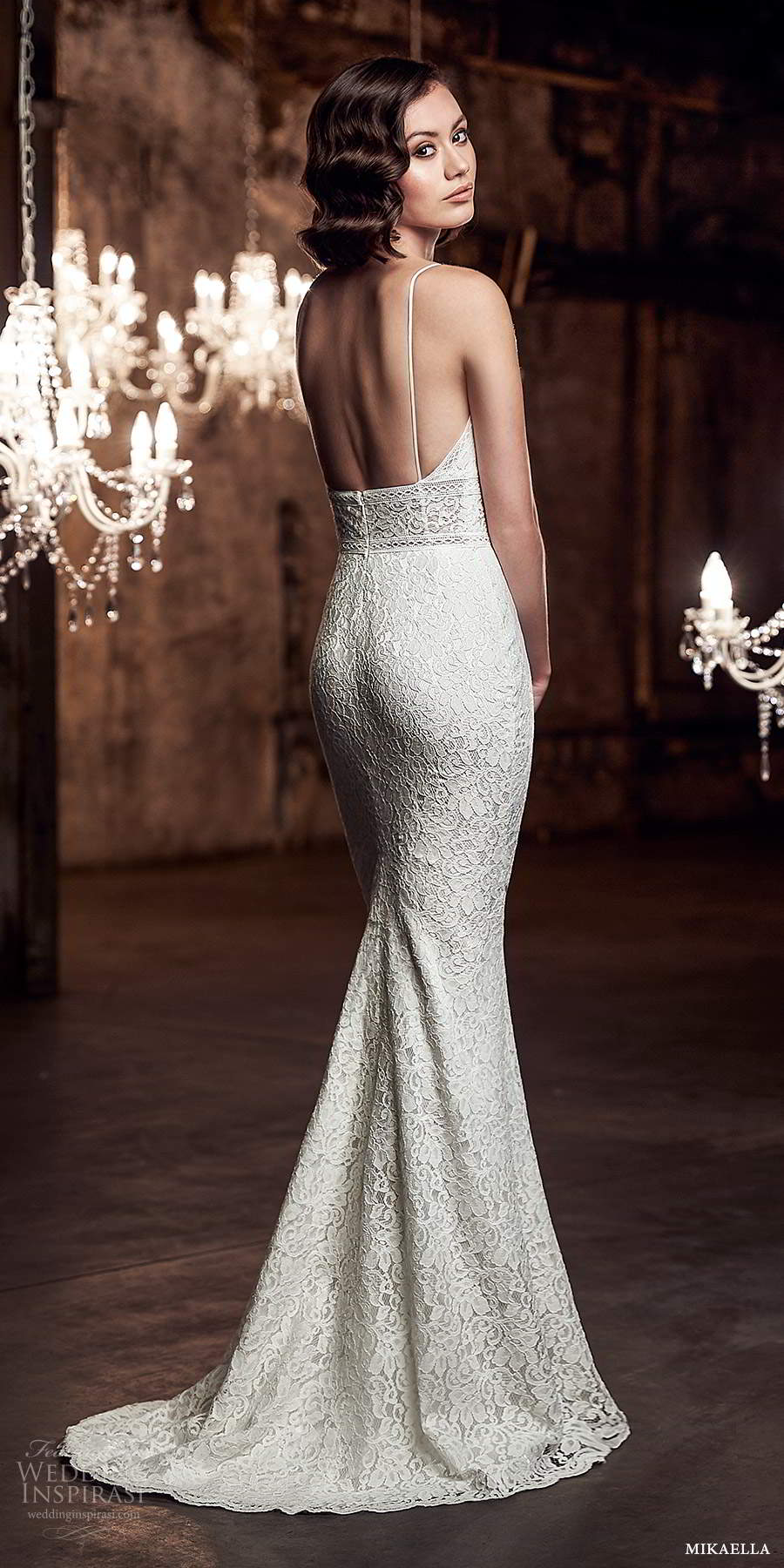 mikaella fall 2020 bridal sleeveless spaghetti straps plunging sweetheart neckline fully embellished sheath wedding dress sweep train (4) bv