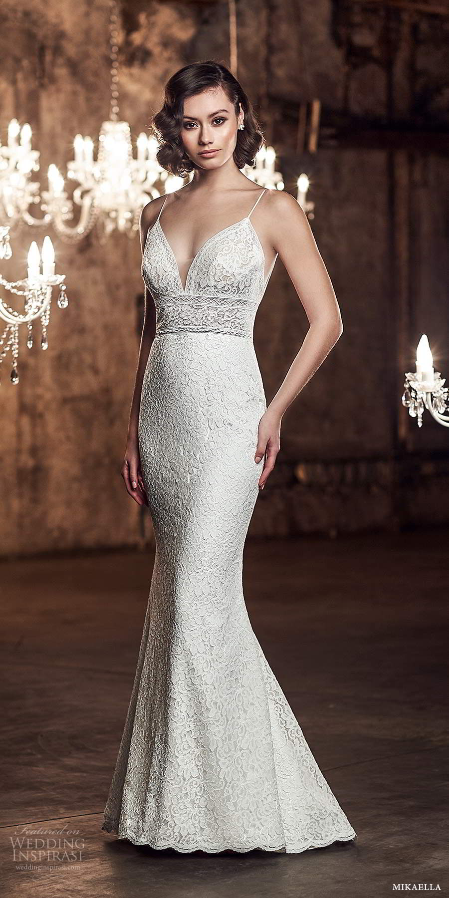 mikaella fall 2020 bridal sleeveless spaghetti straps plunging sweetheart neckline fully embellished sheath wedding dress sweep train (4) mv