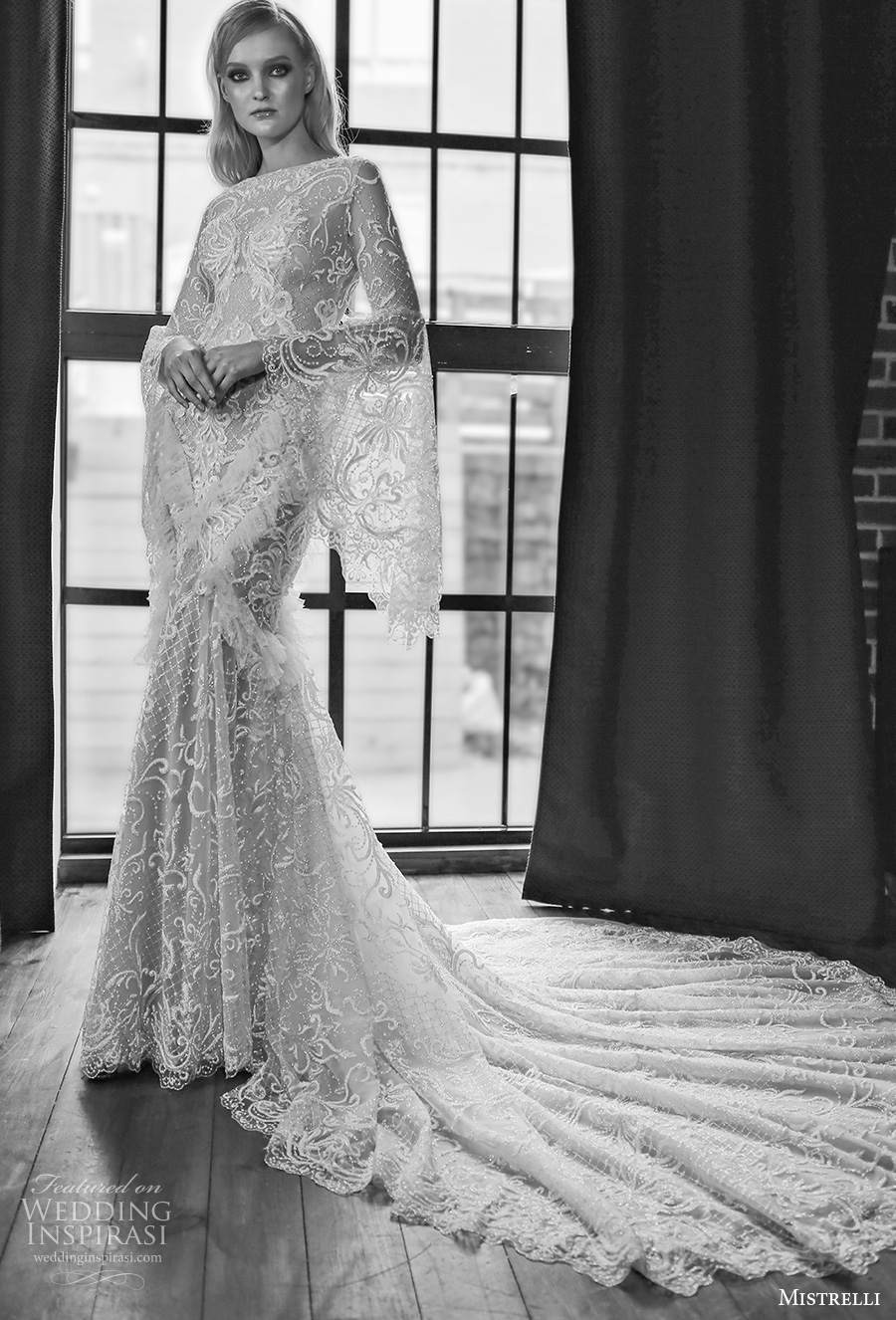 mistrelli 2021 royal drama bridal long bell sleeves bateau neck full embellishment elegant mermaid wedding dress sheer lace back chapel train (10) mv mistrelli 2021 royal drama bridal long bell sleeves bateau neck full embellishment elegant mermaid wedding dress sheer lace back chapel train (10) mv