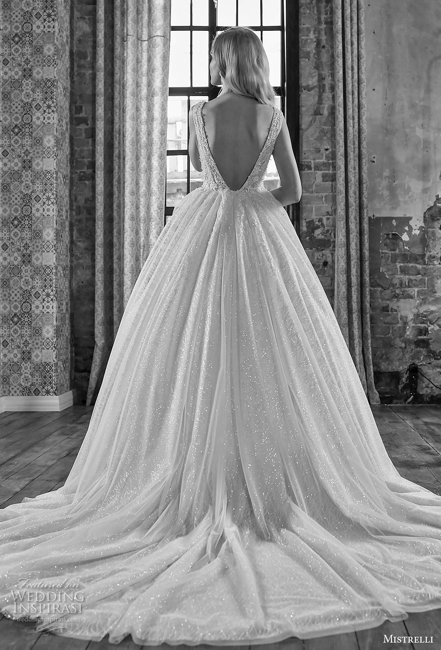 mistrelli 2021 royal drama bridal sleeveless deep v neck heavily embellished bodice romantic ball gown a line weding dress backless low v back chapel train (3) bv mistrelli 2021 royal drama bridal sleeveless deep v neck heavily embellished bodice romantic ball gown a line weding dress backless low v back chapel train (3) bv