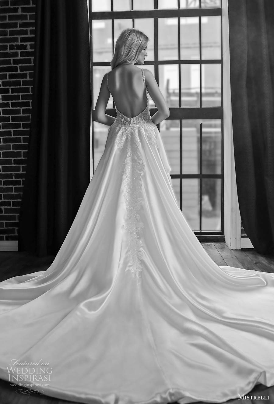 mistrelli 2021 royal drama bridal sleeveless thin strap deep sweetheart neckline full embellishment glamorous sheath wedding dress a line overskirt backless low back chapel train (9) bv mistrelli 2021 royal drama bridal sleeveless thin strap deep sweetheart neckline full embellishment glamorous sheath wedding dress a line overskirt backless low back chapel train (9) bv