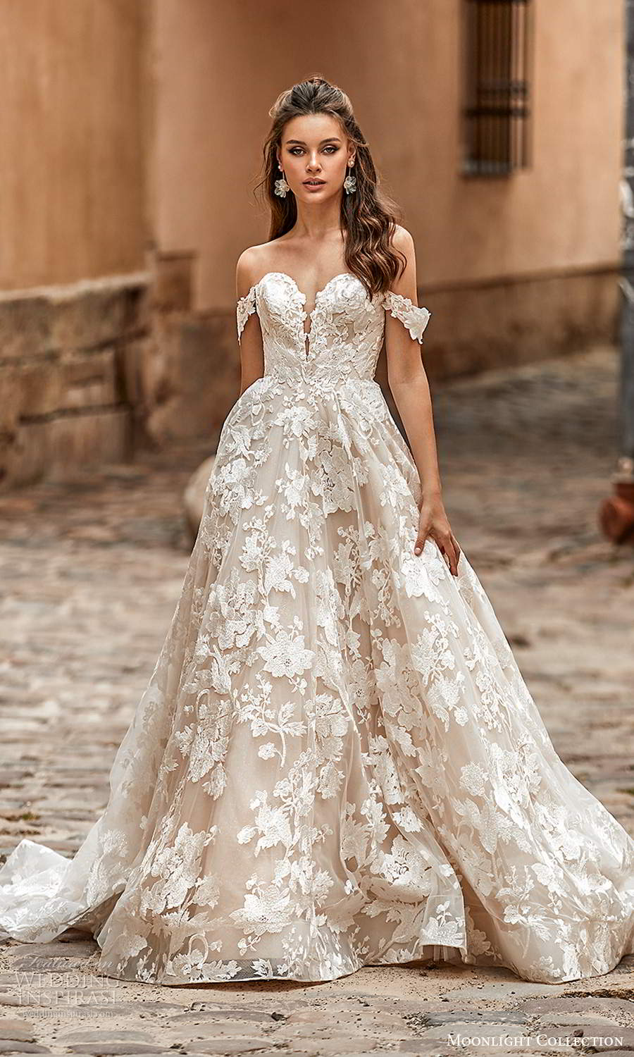 moonlight collection spring 2021 bridal off shoulder straps sweetheart neckline fullly embellished a line ball gown wedding dress chapel train (8) mv