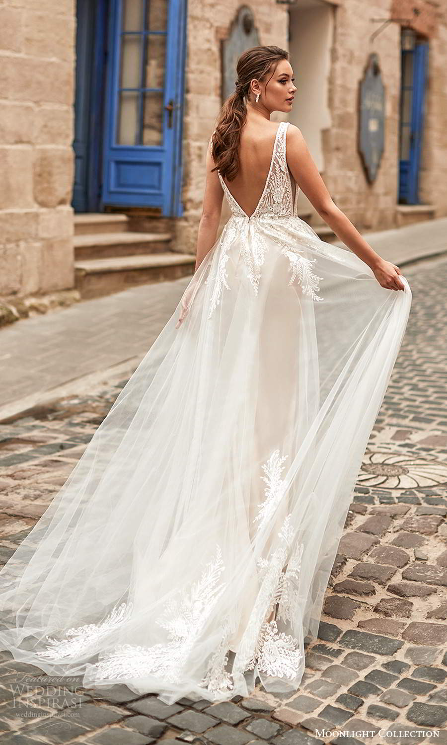 moonlight collection spring 2021 bridal sleeveless straps plunging v neckline embellished bodie a line ball gown wedding dress chapel train blush (1) bv