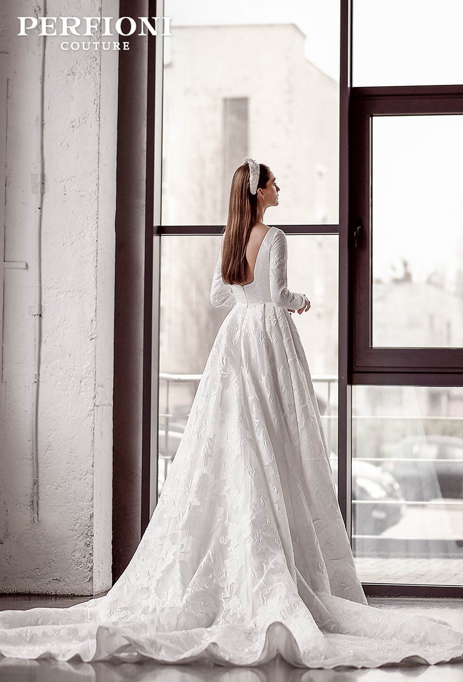 perfioni 2020 love season bridal long sleeves bateau neck full embellisment simple princess a line wedding dress backless royal train (gabriella) bv