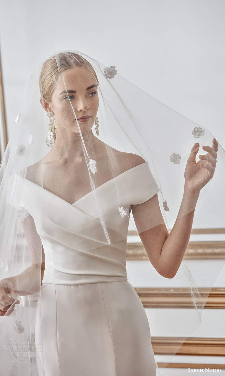 sareh nouri fall 2021 bridal off shoulder sleeves v neckline ruched bodice fit flare mermaid wedding dress chapel train (10) zv sareh nouri fall 2021 bridal off shoulder sleeves v neckline ruched bodice fit flare mermaid wedding dress chapel train (10) zv