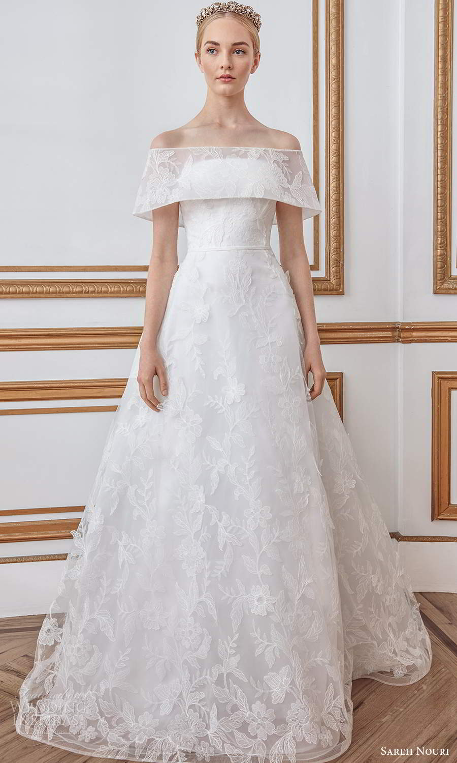 sareh nouri fall 2021 bridal short sleeves off shoulder foldover neckline fullyembellished lace a line ball gown wedding dress sweep train (4) mv sareh nouri fall 2021 bridal short sleeves off shoulder foldover neckline fullyembellished lace a line ball gown wedding dress sweep train (4) mv