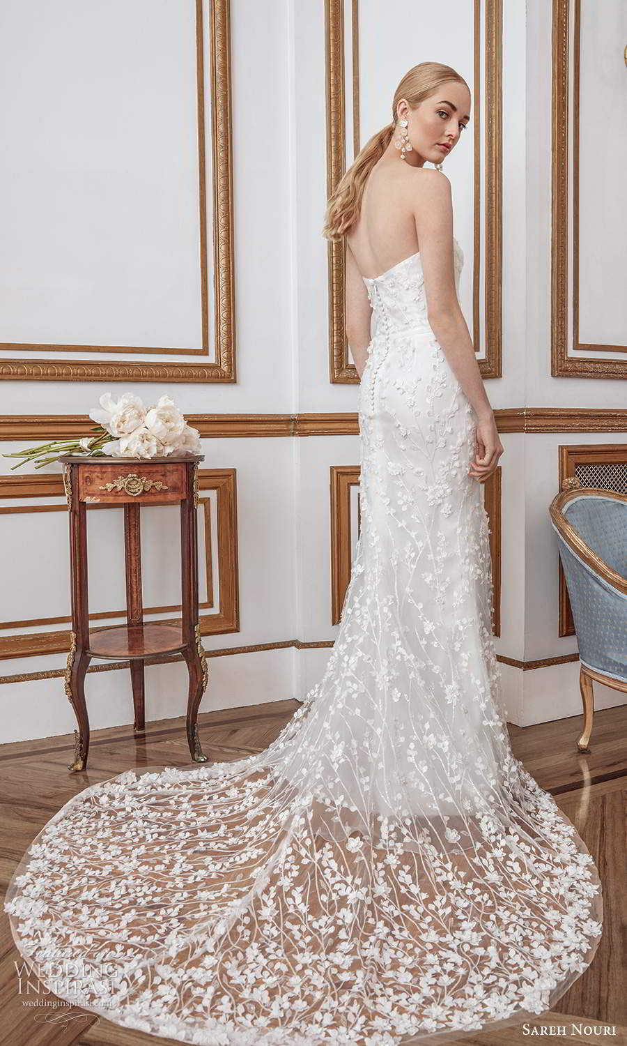 sareh nouri fall 2021 bridal strapless straight across neckline fullyl embellishe sheath wedding dress chapel train (11) bv sareh nouri fall 2021 bridal strapless straight across neckline fullyl embellishe sheath wedding dress chapel train (11) bv