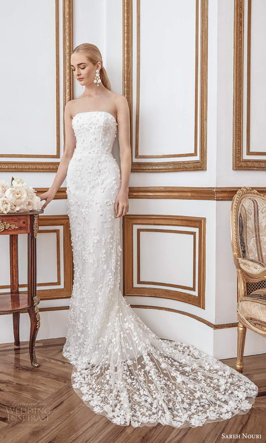 sareh nouri fall 2021 bridal strapless straight across neckline fullyl embellishe sheath wedding dress chapel train (11) mv sareh nouri fall 2021 bridal strapless straight across neckline fullyl embellishe sheath wedding dress chapel train (11) mv
