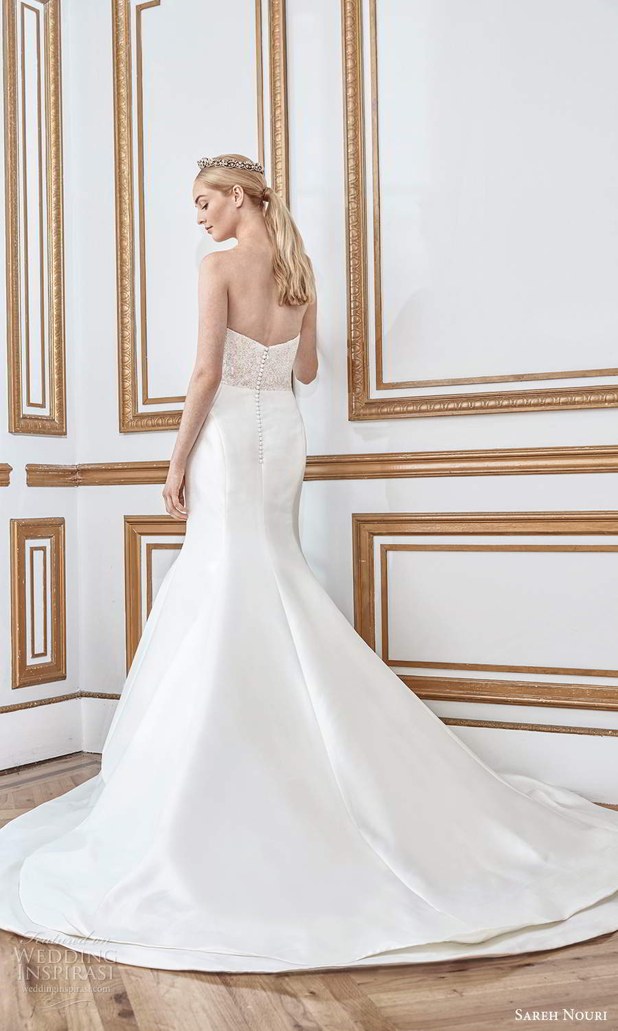 sareh nouri fall 2021 bridal strapless sweetheart neckline embellished bodice clean skirt mermaid wedding dress chapel train (6) bv sareh nouri fall 2021 bridal strapless sweetheart neckline embellished bodice clean skirt mermaid wedding dress chapel train (6) bv