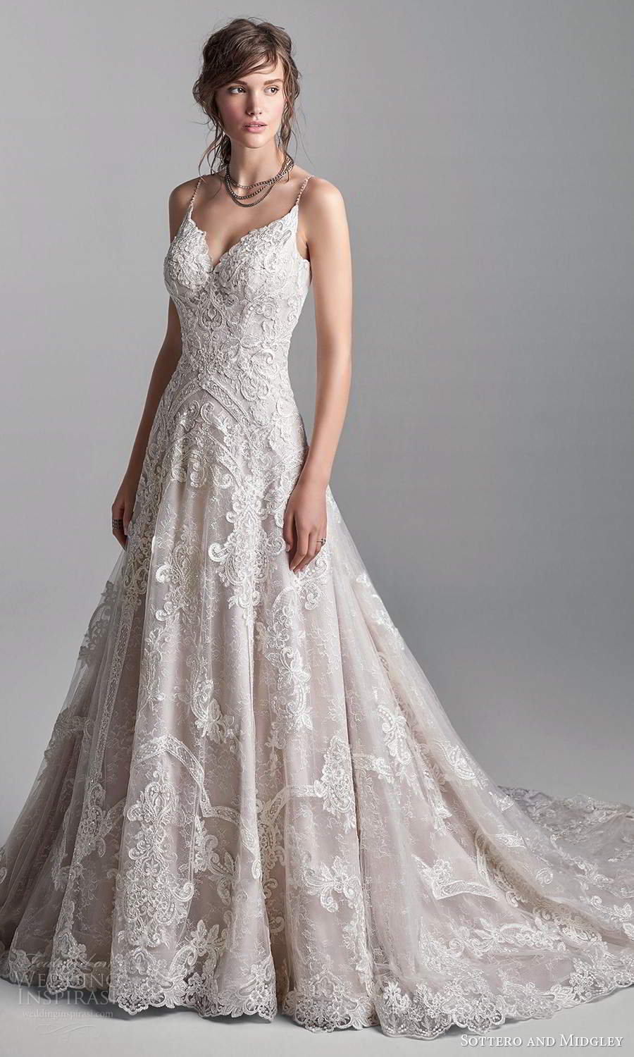 sottero midgley fall 2020 bridal sleeveless thing straps plunging sweetheart neckline fully embellished a line ball gown wedding dress chapel train blush (14) mv