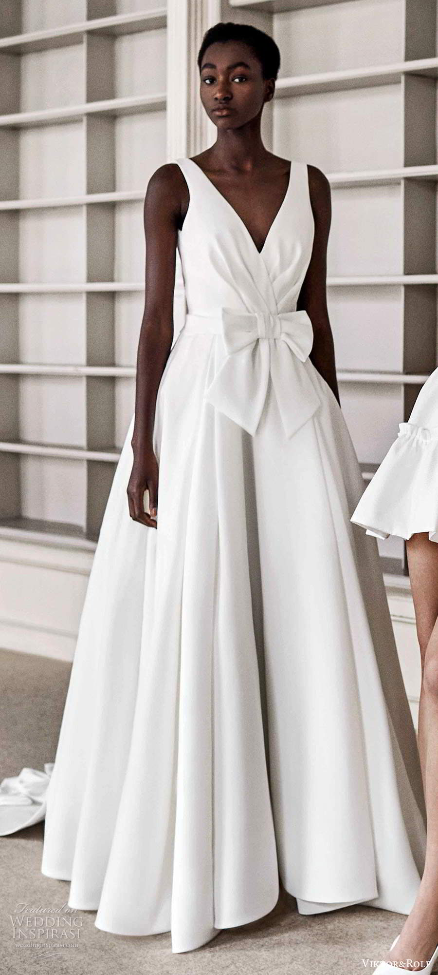 viktor rolf spring 2021 bridal sleeveless straps v neckline ruched bodice a line ball gown wedding dress chapel train (12) lv