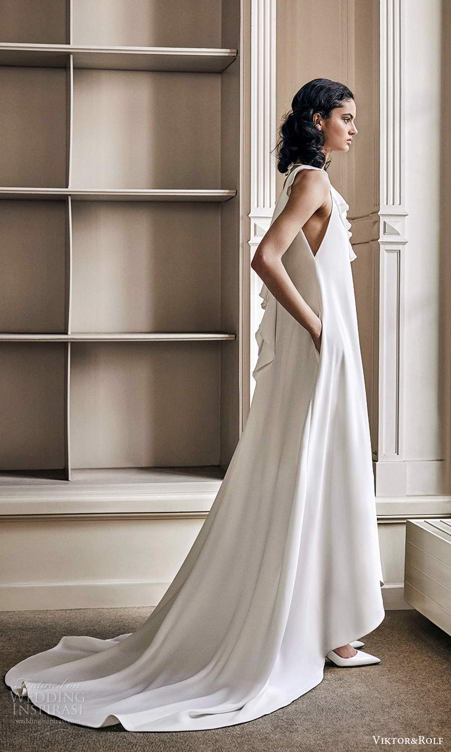 viktor rolf spring 2021 bridal sleeveless tent wedding dress chapel train (13) mv