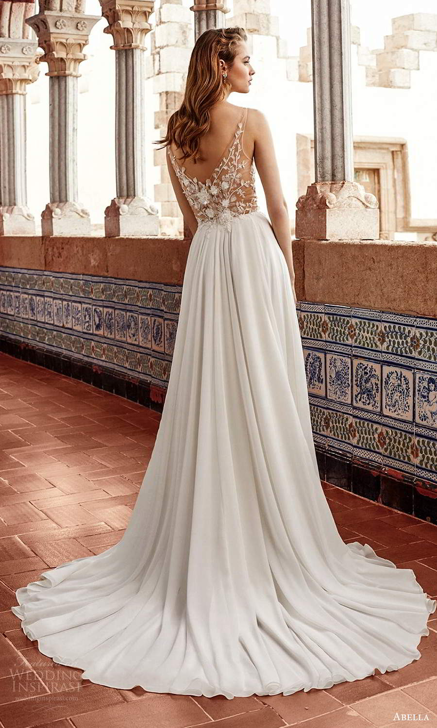 abella allure bridals 2020 bridal sleeveless illusion straps v neckline embellished sheer bodice a line wedding dress chapel train (9) bv