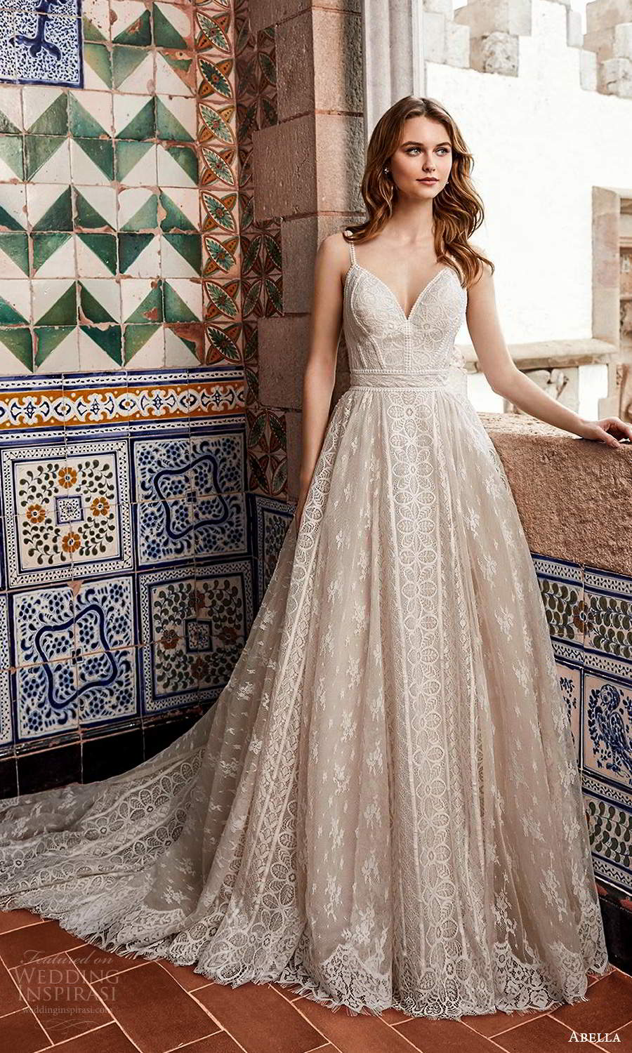 abella allure bridals 2020 bridal sleeveless straps sweetheart neckline fully embellished lace a line ball gown wedding dress chapel train (4) mv