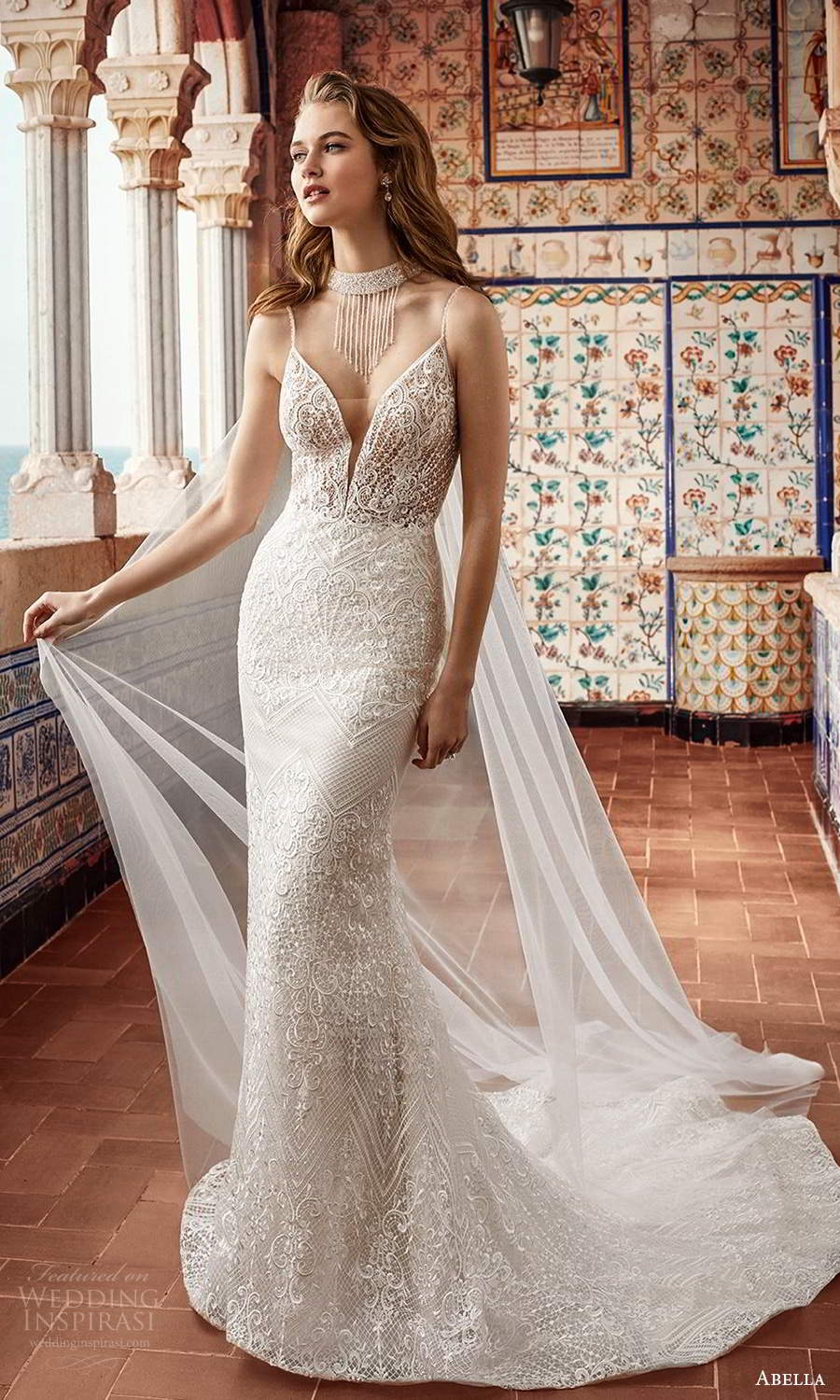 abella allure bridals 2020 bridal sleeveless thin beaded straps plunging v neckline fully embellished sheath wedding dress (1) mv