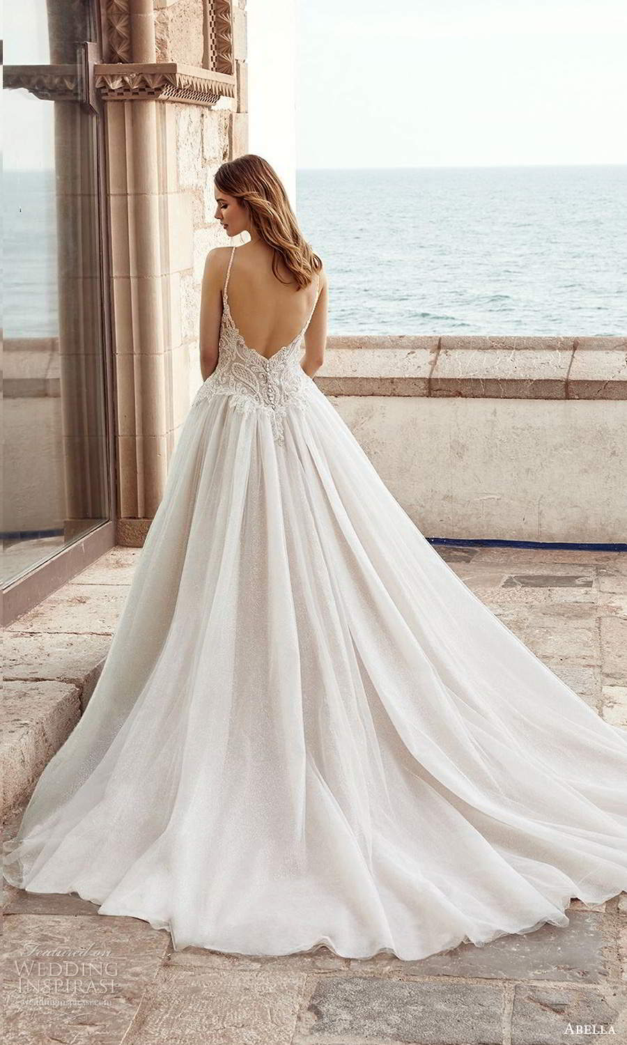 abella allure bridals 2020 bridal sleeveless thin straps v neckline heavily embellished bodice a line ball gown wedding dress chapel train (2) bv