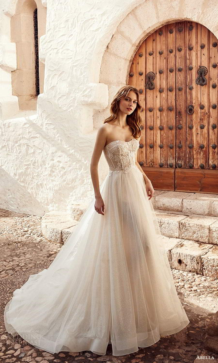 abella allure bridals 2020 bridal strapless sweetheart neckline embellished bodice a line ball gown wedding dress chapel train (3) mv