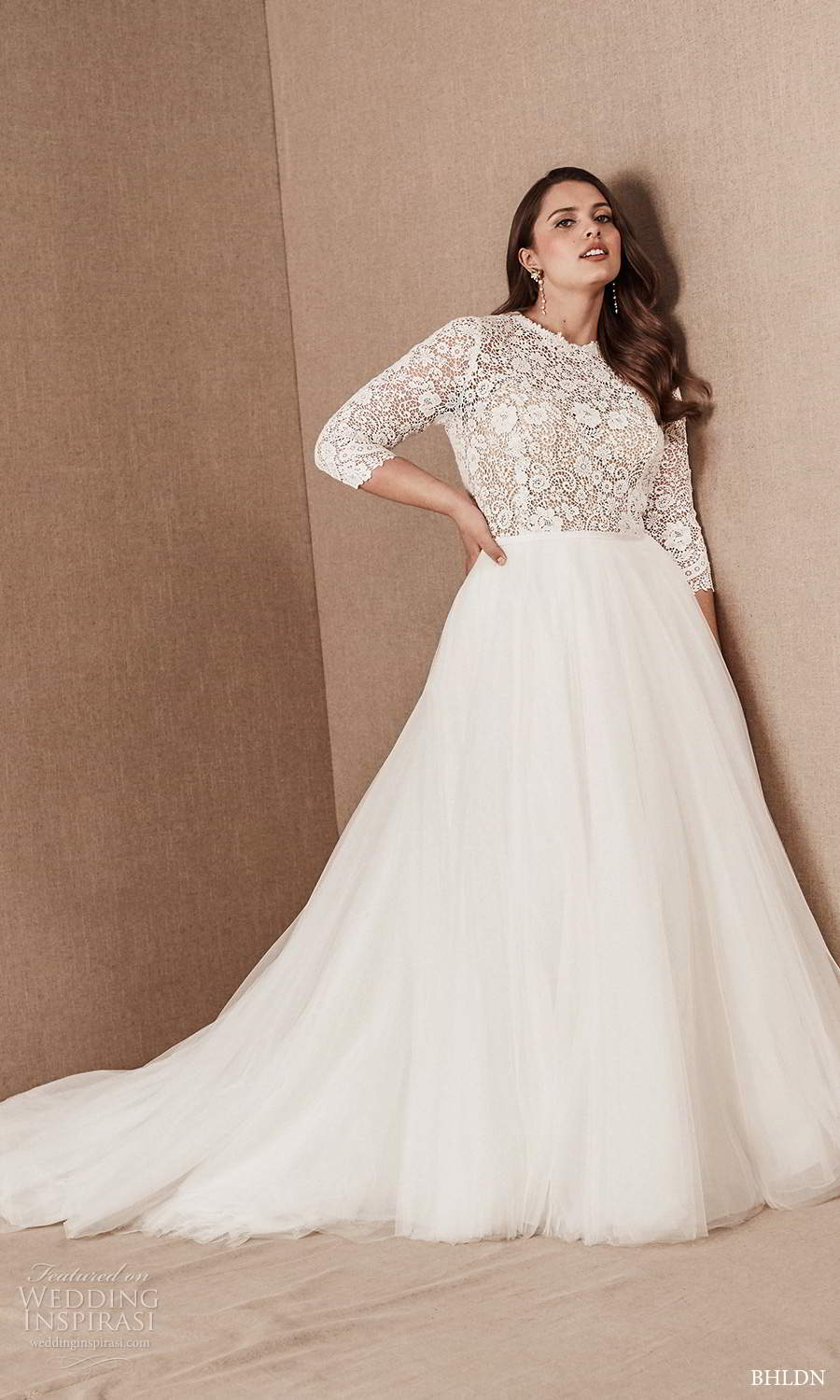 bhldn 2020 bridal plus size 3 quarter sleeves jewel neckline embellished bodice a line ball gown wedding dress chapel train (18) mv bhldn 2020 bridal plus size 3 quarter sleeves jewel neckline embellished bodice a line ball gown wedding dress chapel train (18) mv