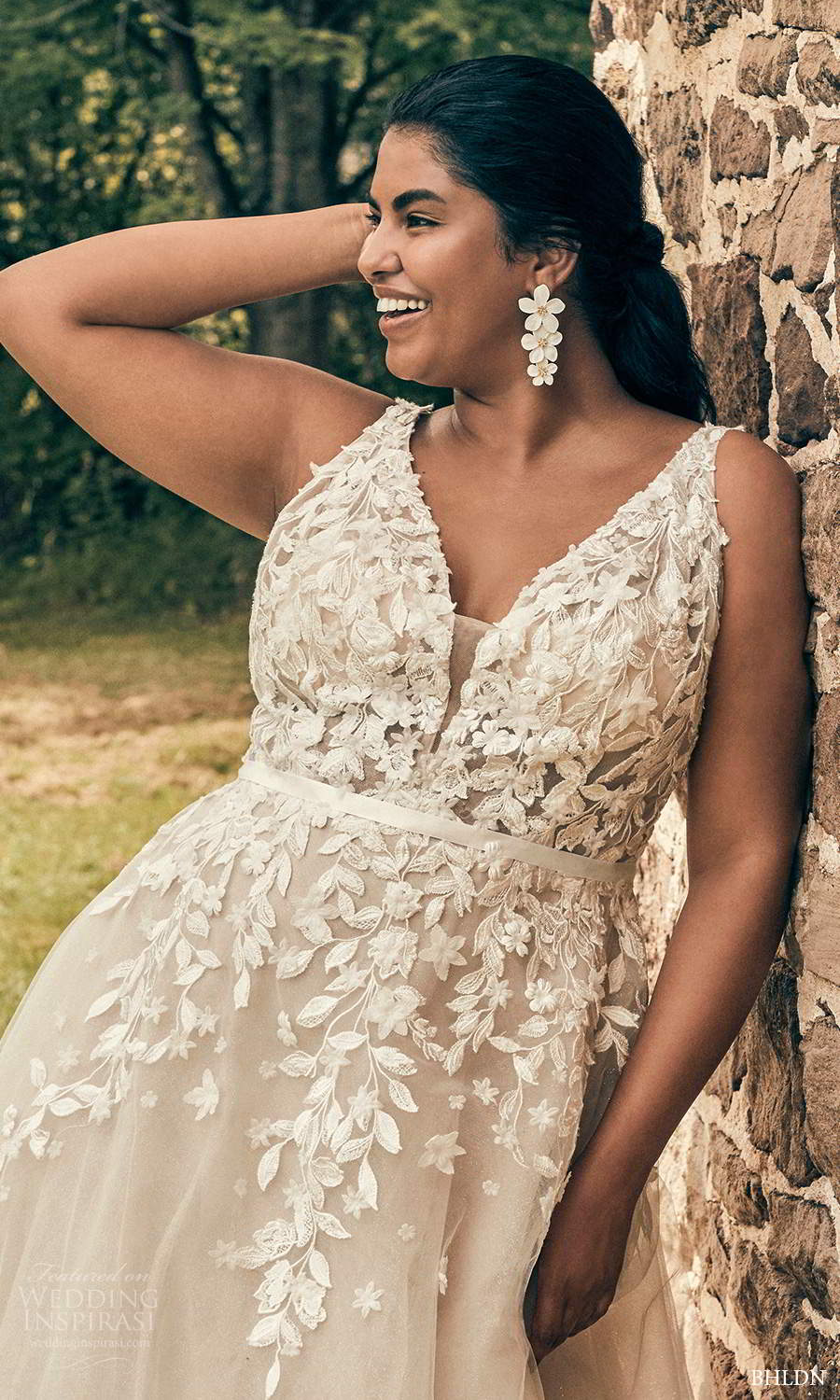 bhldn 2020 bridal plus size sleeveless straps plunging v neckline embellished bodice a line ball gown wedding dress chapel train (1) zv