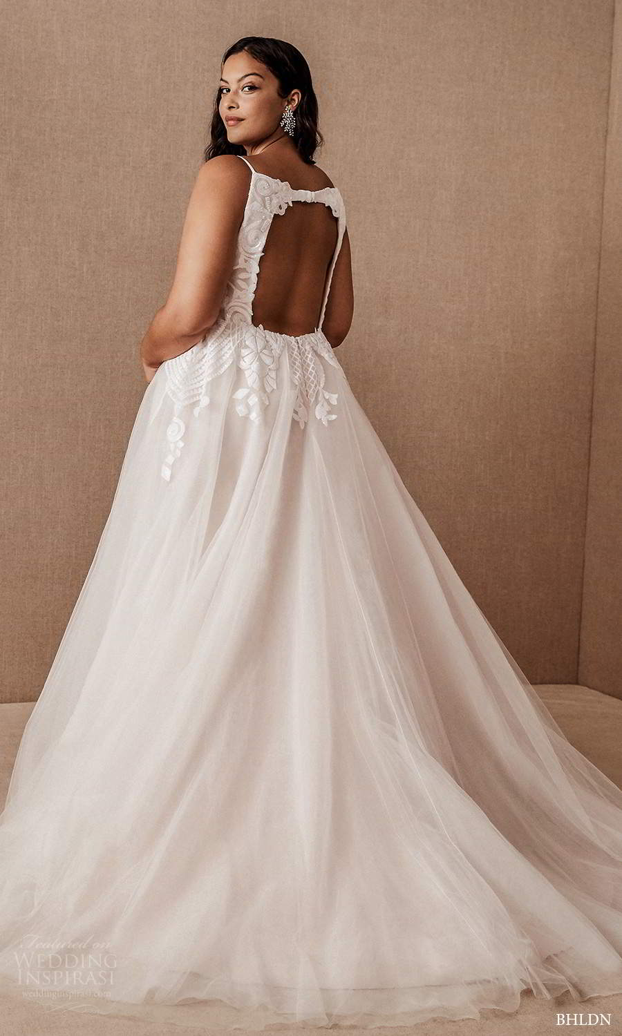 bhldn 2020 bridal plus size sleeveless thin straps plunging v neckline fully embellished a line ball gown wedding dress keyhole back chapel train (7) bv