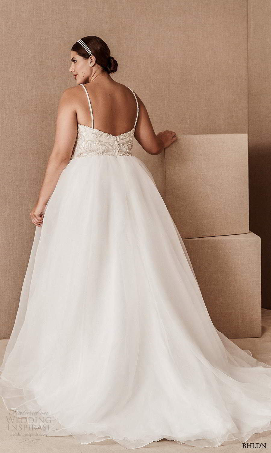 bhldn 2020 bridal plus size sleeveless thin straps sweetheart neckline embellished bodice a line ball gown wedding dress chapel train (19) bv