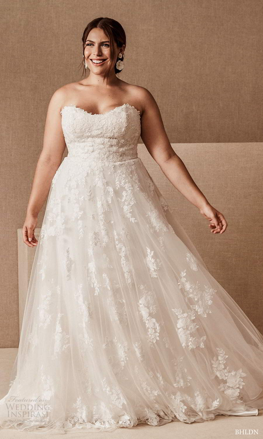 bhldn 2020 bridal plus size strapless sweetheart neckline fully embellished corset bodice a line ball gown wedding dress chapel train (12) mv