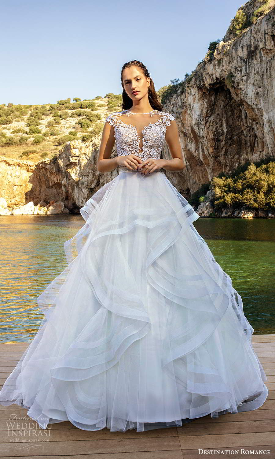 destination romance 2020 bridal cap sleeves sheer jewel sweetheart neckline embellished bodice a line ball gown wedding dress (7) mv