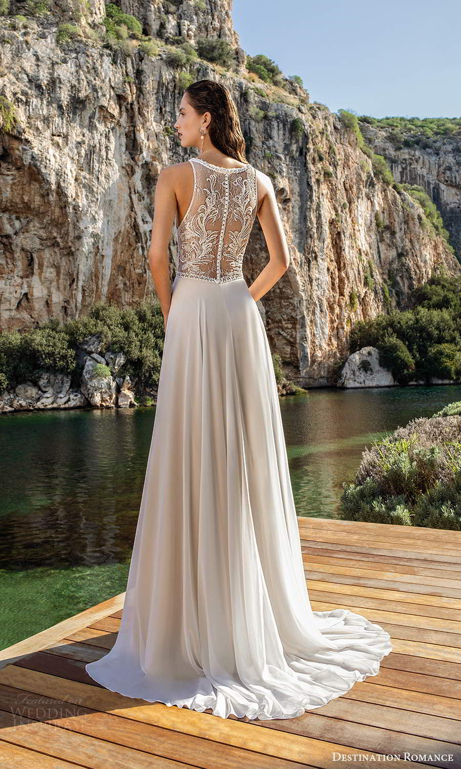 destination romance 2020 bridal sleeveless halter neckline cutout embellished bodice a line wedding dress chapel train (2) bv