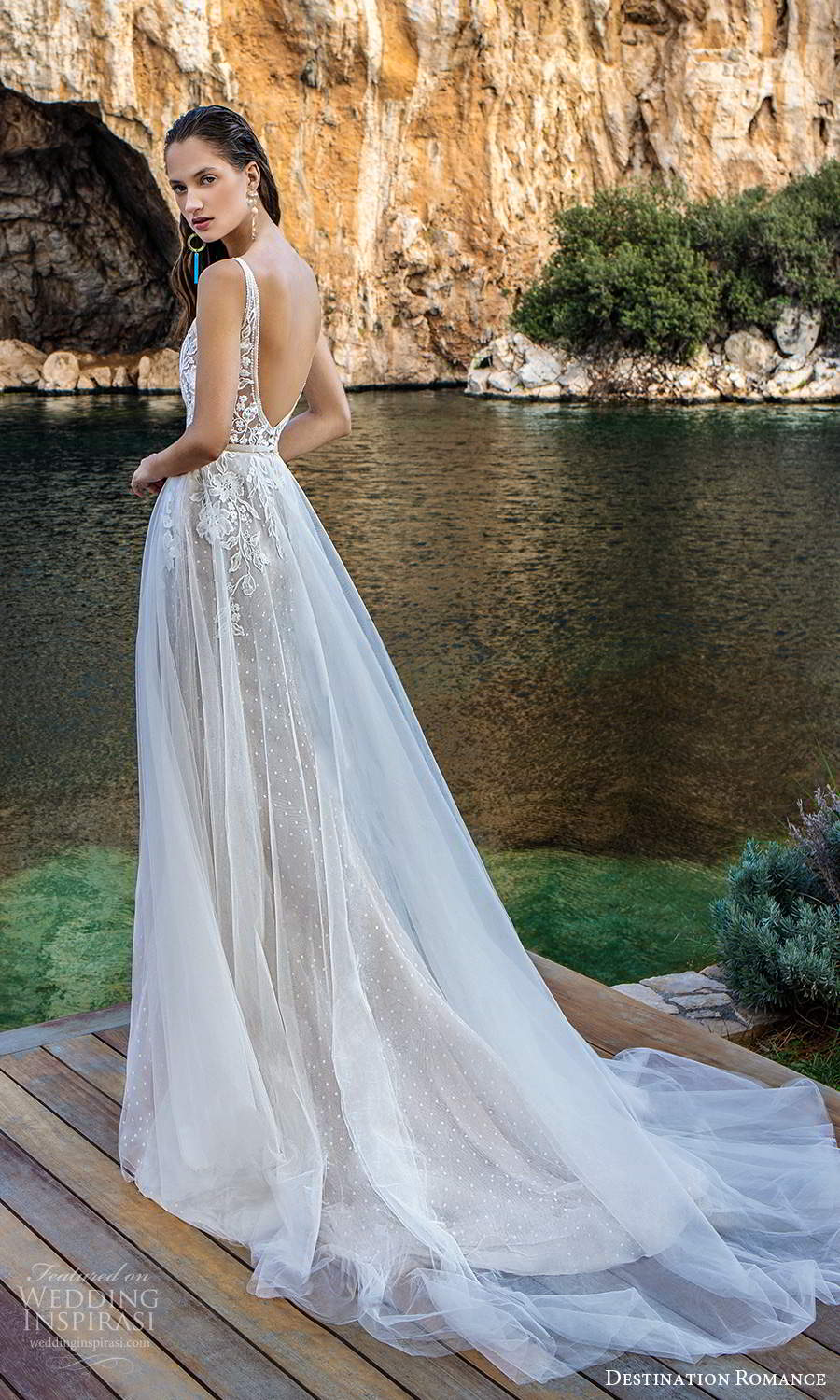 destination romance 2020 bridal sleeveless strapls plunging v neckline embellished bodice a line wedding dress scoop back chapel train (4) bv