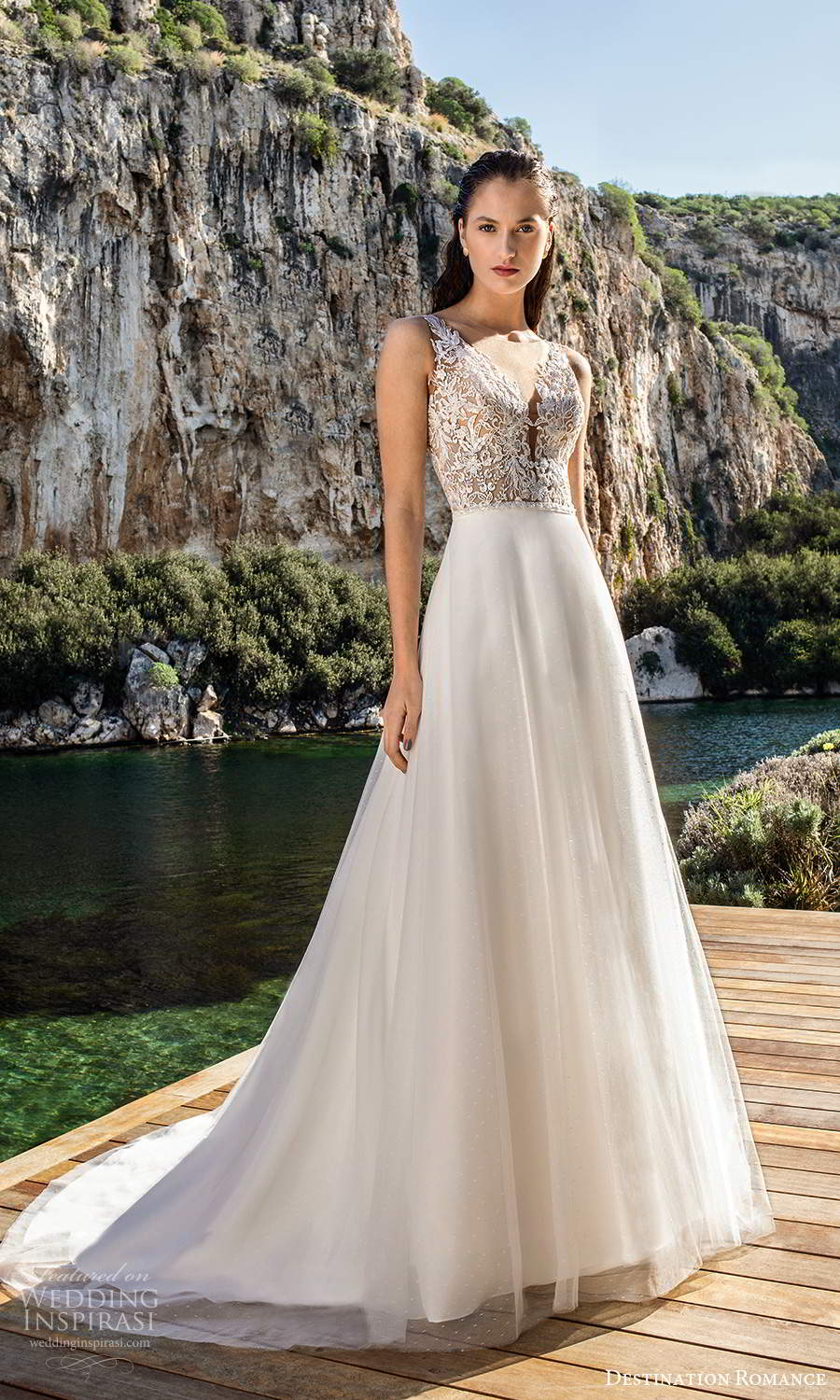 destination romance 2020 bridal sleeveless straps plunging v neckline embellished bodice a line ball gown wedding dress chapel train (5) mv