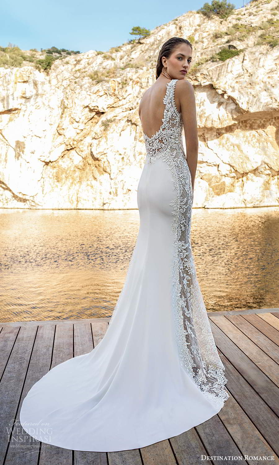 destination romance 2020 bridal sleeveless straps plunging v neckline embellished bodice sheath wedding dress scoop back chapel train (1) bv