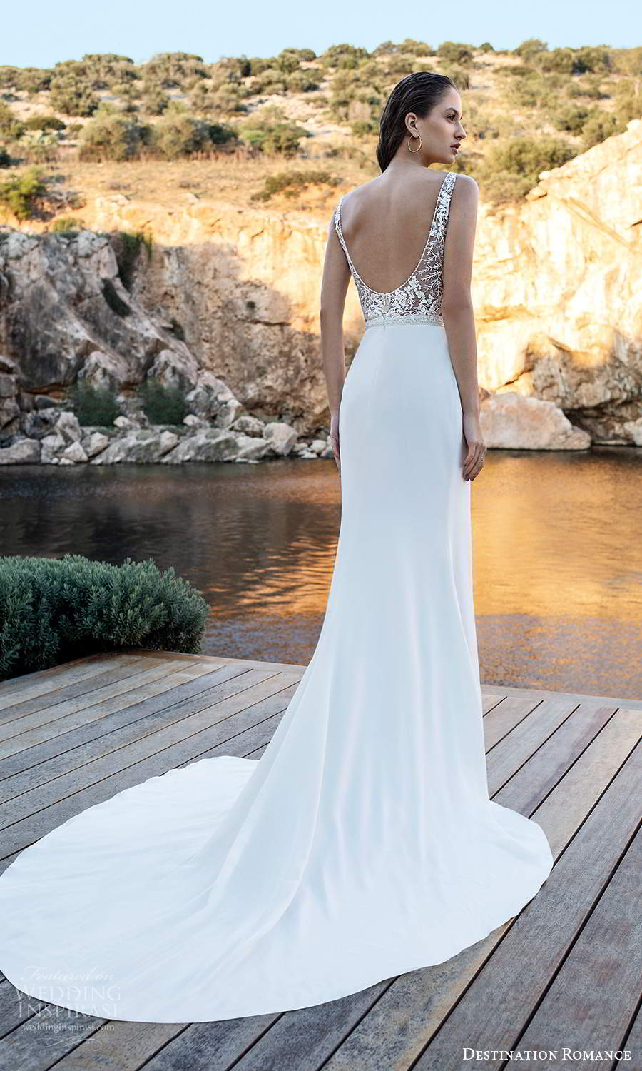 destination romance 2020 bridal sleeveless straps v neckline embellished bodice column wedding dress slit skirt chapel train scoop train (16) bv