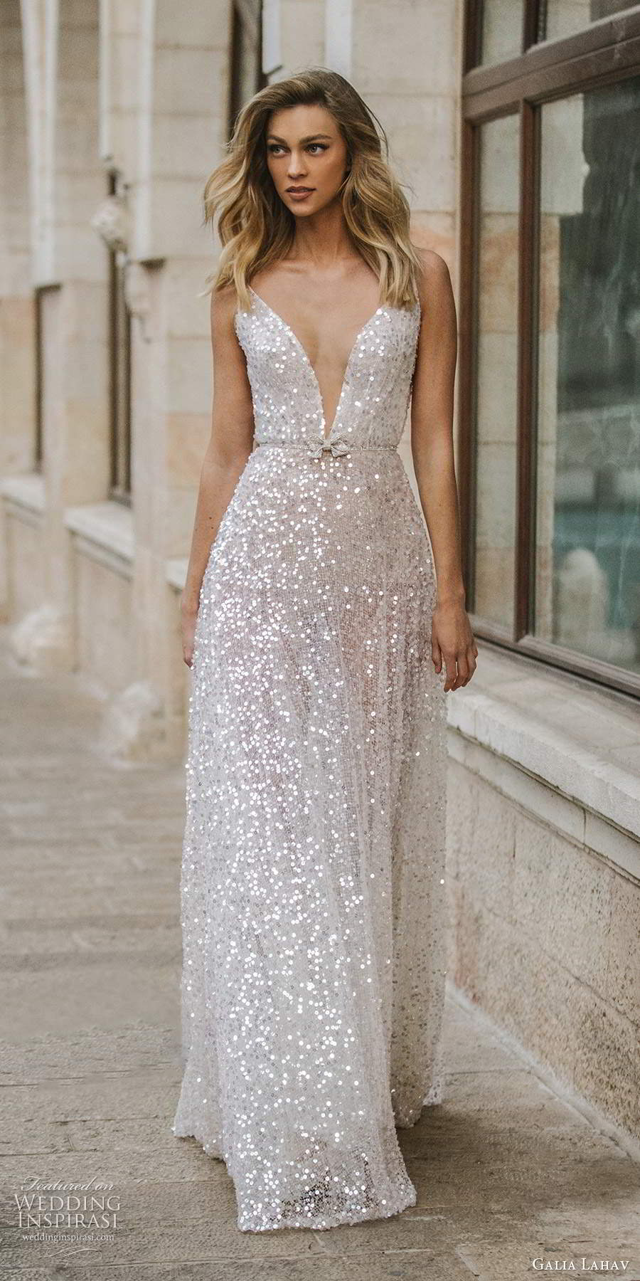 galia lahav fall 2020 gala bridal sleeveless beaded straps plunging v neckline fully embellished glitzy a line ball gown wedding dress sweep train (4) fv