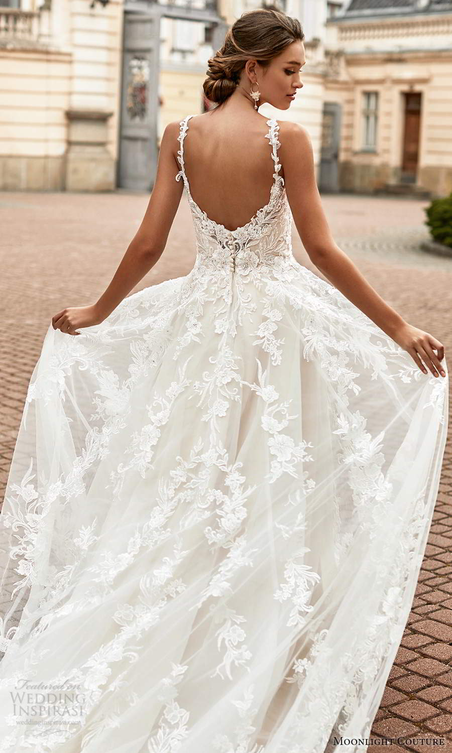 moonlight couture spring 2021 bridal sleeveless straps sweetheart neckline fully embellished a line ball gown wedding dress chapel train (4) zbv
