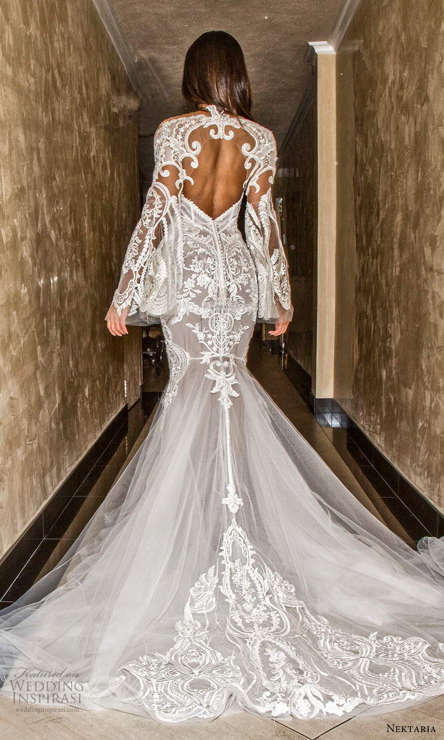 nektaria 2020 bridal long flare sleeves sweetheart neckline fit flare mermaid wedding dress chapel train keyhole back (1) bv nektaria 2020 bridal long flare sleeves sweetheart neckline fit flare mermaid wedding dress chapel train keyhole back (1) bv
