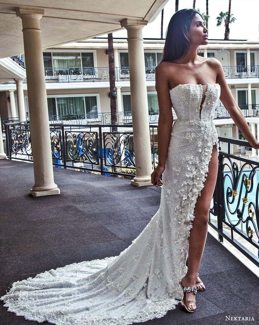 nektaria 2020 bridal strapless straight across neckline fully embellished sheath wedding dress chapel train (5) mv nektaria 2020 bridal strapless straight across neckline fully embellished sheath wedding dress chapel train (5) mv