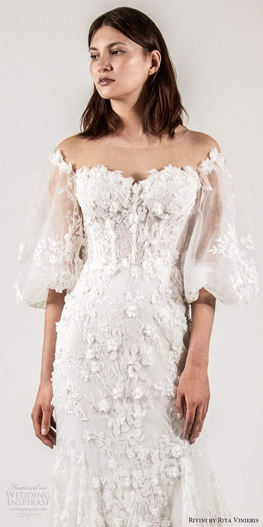 rivini rita vinieris spring 2021 bridal elbow length bishop sleeves sheer off shoulder sweetheart neckline fully embellished fit flare a line wedding dress (2) lv rivini rita vinieris spring 2021 bridal elbow length bishop sleeves sheer off shoulder sweetheart neckline fully embellished fit flare a line wedding dress (2) lv