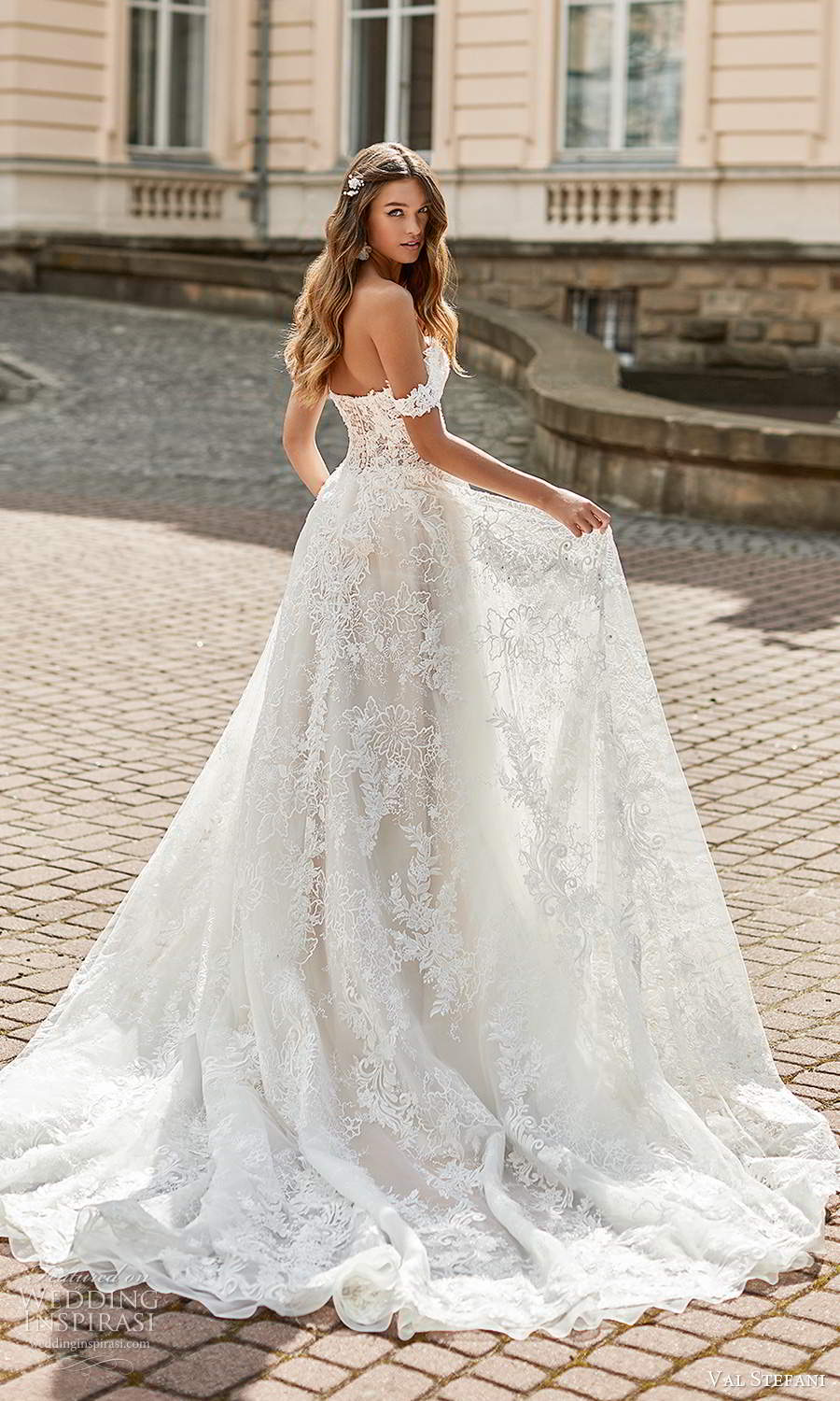 val stefani spring 2021 bridal off shoulder straps sweetheart neckline fully embellished a line ball gown wedding dress chapel train (8) bv