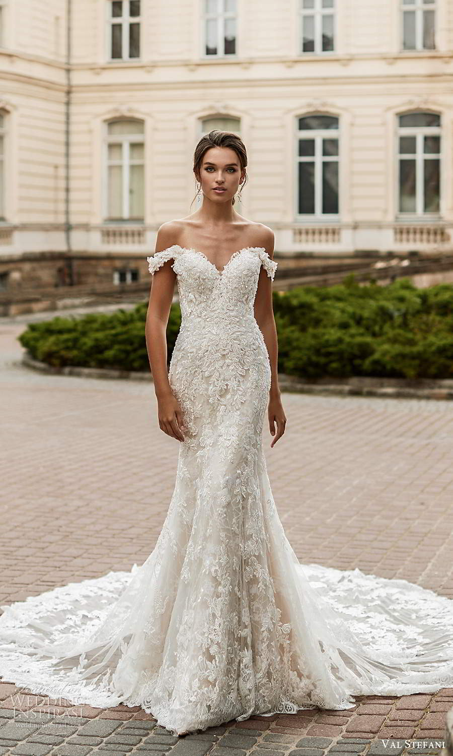 val stefani spring 2021 bridal off shoulder straps sweetheart neckline fully embellished fit flare wedding dress chapel train (6) mv